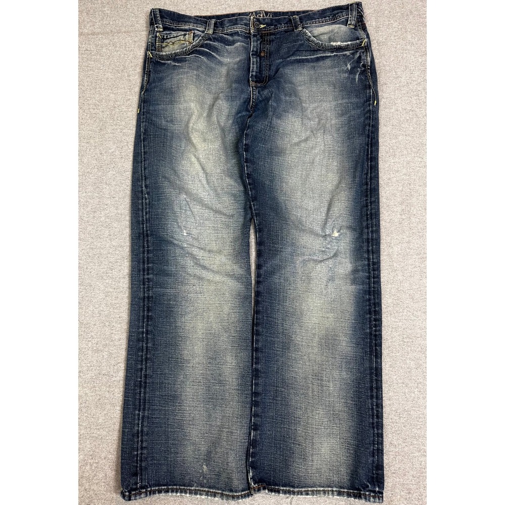 Mavi Jeans Mens 36x30 Blue Fade Distressed Straight Leg Button Fly Denim